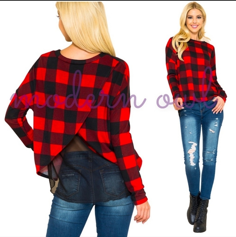 Buffalo Plaid Long Sleeve With Open Back